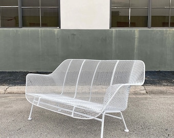 White Wrought Iron and Mesh Steel Settee by Russell Lee Woodard Co.- shipping not free