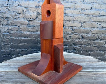 Vintage cubist wood signed sculpture by Dr. Graham, circa 2004- shipping not free
