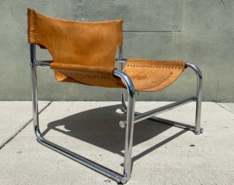 Mid Century Steel and Leather 'T1' Armchair Attributed to Rodney Kinsman