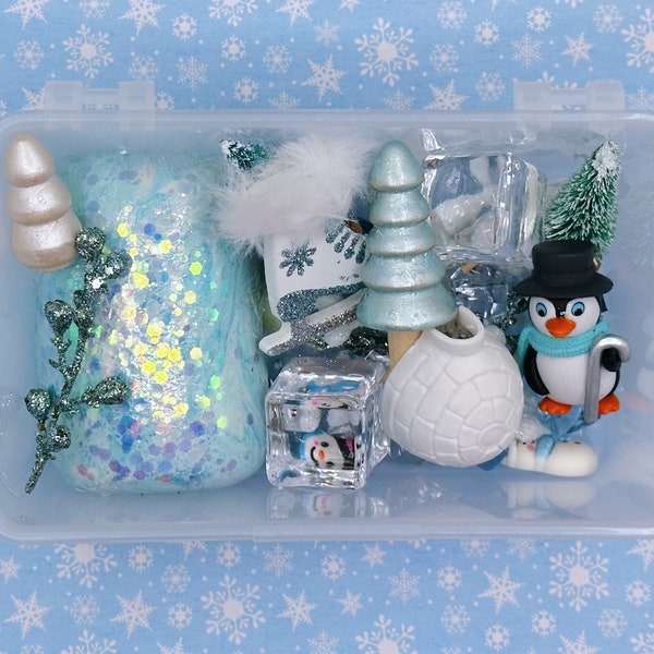 Winter wonderland Playdough sensory kit, holiday activity, kids gift, busy box