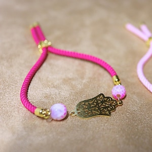 Adjustable Nylon Cord Bracelet with Hand of Fatma, Hamsa Charm & Tree of Life Beads | Handmade Protection Jewellery, Adjustable bracelet