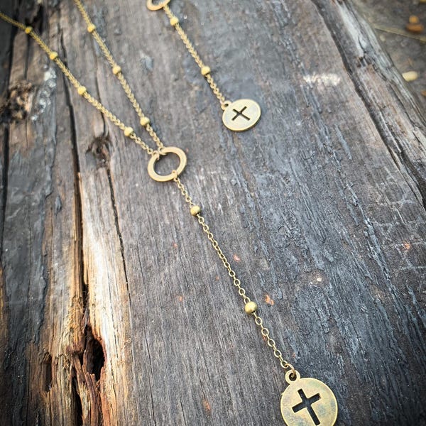 Rosary Necklace II - Antique Bronze Chain with Cross Pendant | Nickel-Free and Lead-Free