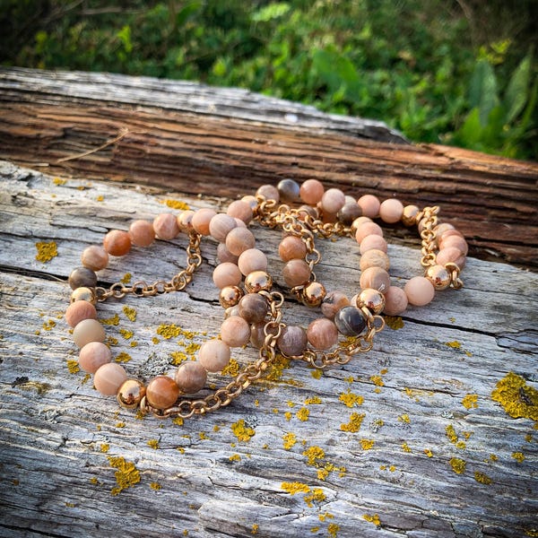 Sunstone Bracelet: Natural Gemstone, Rose Gold Beads, Healing Jewelry
