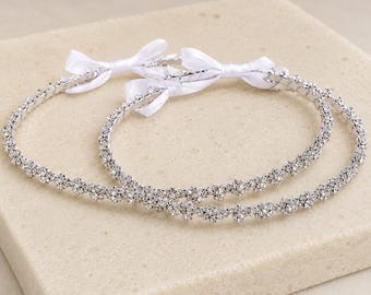 Silver Greek Wedding Crowns with Zircon Crystals, Orthodox Stefana, Sparkling Bridal Ceremony Crowns