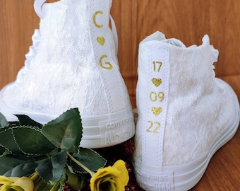 Custom Bridal Converse: French Lace Wedding High Tops