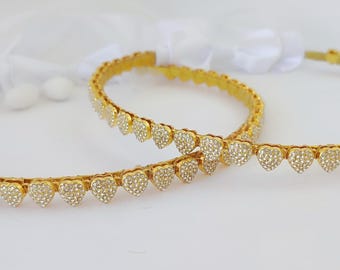 Handmade Greek Wedding Stefana: 24K Gold-Plated Crowns with Zirconia Hearts