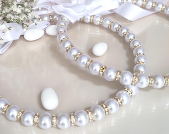 Handmade Gold Stefana with Pearls, Greek Orthodox Wedding Crowns