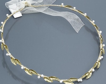 Handmade Gold Olive Leaf Wedding Stefana Crowns, Greek Orthodox Pair