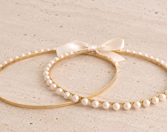 Handmade Greek Wedding Crowns with Pearls – 24K Gold-Plated Silver or Brass Stefana