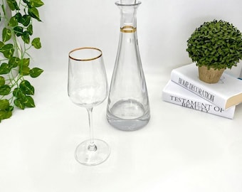 Handmade Crystal Wedding Decanter Set, Gold Olive Leaf Details