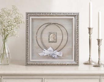 Stefanothiki Wedding Gift, Silver Wooden Stefana Shadow Box with Optional Virgin Mary Icon, Orthodox Wedding Crown Display
