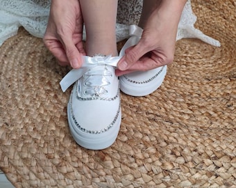 Bling  Vans Sneakers For Bride or bridal party.Custom wedding shoes