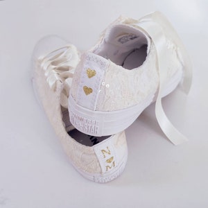 Ivory Lace Wedding Converse - Custom Bridal Sneakers - Wedding Converse - Bridal ShoesVintage Lace Ivory Converse Sneakers for Wedding Day.