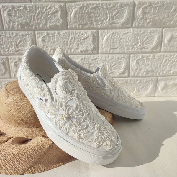 Wedding Vans Sneakers For Bride / Bridal Vans Shoes / Ivory Vans / Wedding Authentic Vans.