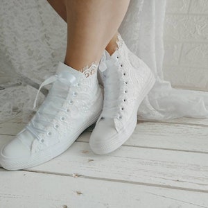 Wedding Converse For Bride. Lace Converse Bridal.Shoes with  Lace. Personalized Bridal  Tennis.French Lace