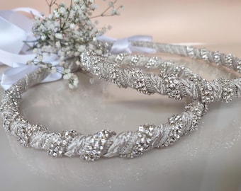 Handmade Wedding Crowns with Rhinestones and Silver Τhread. Greek Orthodox Wedding Stephana.