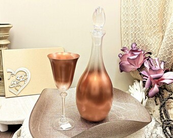 Handmade Crystal Wedding Decanter Set: Rose Gold Glass and Tray