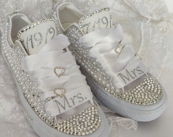 Bling Pearl Hochzeits-Converse, personalisierte Braut Schuhe