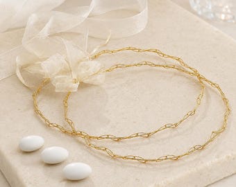 Gold-Plated Sterling Silver Stefana, Minimal Greek Orthodox Wedding Crowns with Ivory Organza Ribbon