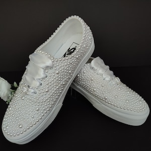 Ivory pearls .Vans Sneakers For Bride / Bridal Vans Shoes / Ivory Vans / Wedding Authentic Vans.