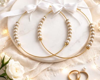 Handmade Gold Stefana, Orthodox Wedding Crowns with Pearls