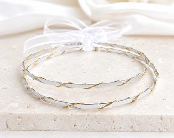 Silver Orthodox Wedding Crowns with Gold Details, Greek Wedding Stefana, Minimal Bridal Crowns, Orthodox Ceremony Keepsake
