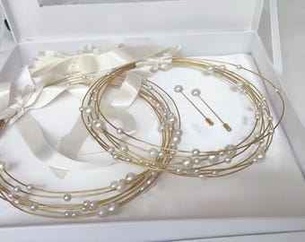 Handmade Gold Stefana Crowns with Pearls - Orthodox Wedding