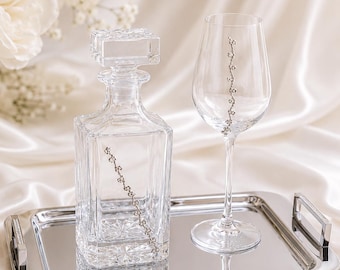 Crystal Wedding Decanter Set with Zircon Details, Silver Tray and Matching Stefana Option