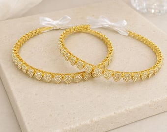 Gold Orthodox Wedding Crowns with Crystal Hearts, Greek Wedding Stefana, Elegant Bridal Crowns, Church Wedding Gift