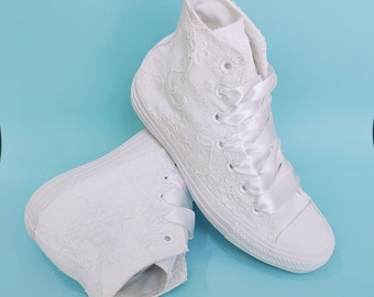 Luxury Lace Wedding Converse for Bride, Custom Bridal Sneakers