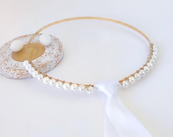 Handmade Gold Stefana, Orthodox Wedding Crowns with Pearls