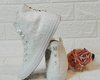 Custom Bridal Converse: French Lace Wedding High Top Tennis Shoes