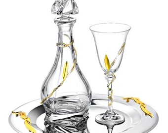 Handmade Crystal Wedding Set: Wine Decanter, Glass, Tray