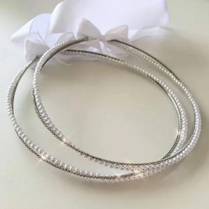 Greek stefana.Minimal  silver stefana.Silver and Pearls wedding crowns.Orthodox stephana.Handmade Greek Orthodox Wedding Crowns.AGAPI