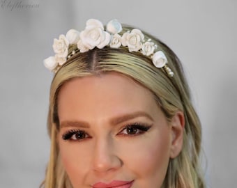 White Blossom Bridal Crown, White Flower Bridal Headpiece  display picture 1