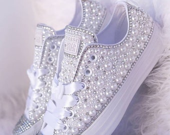 Bruiloft Converse /Bling en Pearl /. Bruiloft aangepaste Converse / bruid Converse / bruiloft Chucks / gepersonaliseerde bruid schoen