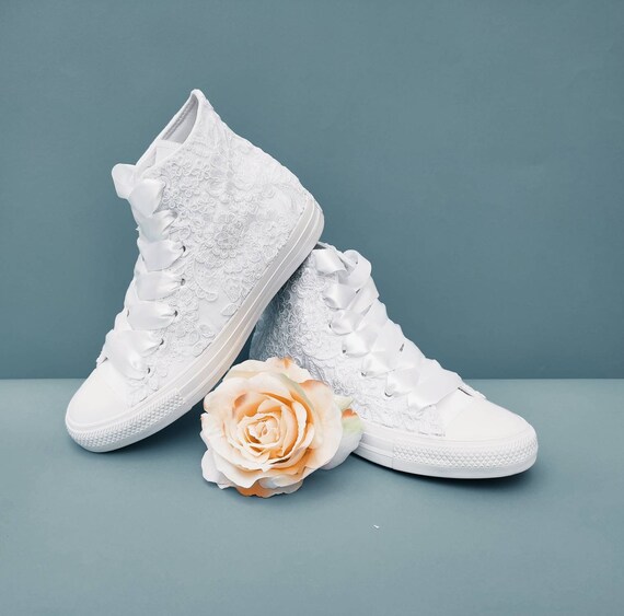 Converse bianche alte clearance pizzo