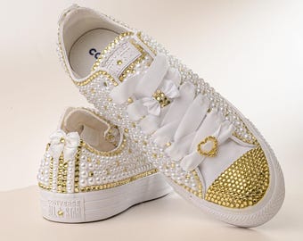 Bling Pearl Hochzeits-Converse, personalisierte Braut Schuhe