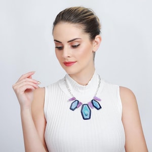 Black & Mint Green Resin Statement Necklace: Chunky Geometric Pendant