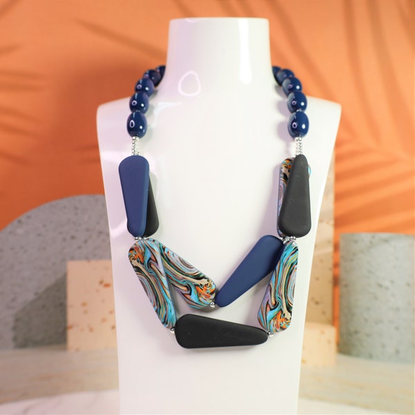 Navy Blue Necklace Etsy