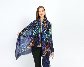 Floral Print Cotton Scarf: Hand-Sewn Hem, Multi-Use (90cmX180cm)