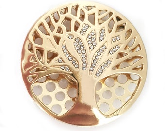 Arbre de vie de couleur dorée - Broche magnétique - Broche en diamant - Broche polyvalente - Broche pour écharpes, châles - Bijou de sac magnétique - Bijou de sac en diamant