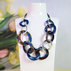Acrylic RING NECKLACE – Statement Necklace–Navy Necklace – Short Necklace for Women – Bold Necklace -Resin statement necklace – Gift for Her