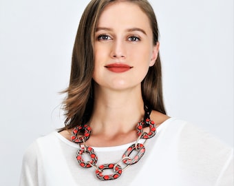 Resin RING NECKLACE – Statement Necklace–Orange Necklace –Short Necklace for Women – Bold Necklace -Resin statement necklace – Gift for Her