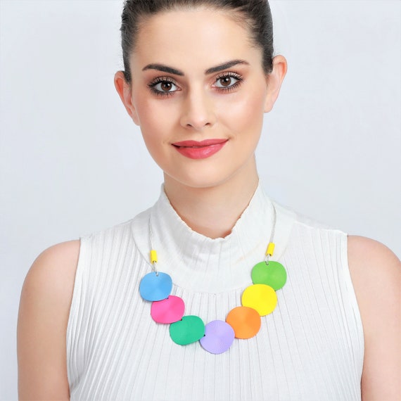 COLOURFUL Necklacechunky Necklacemulti Color Bib Necklaceround Beaded Necklacebold Necklacefashion Jewellery Gift Christmas Gift Etsy Ireland