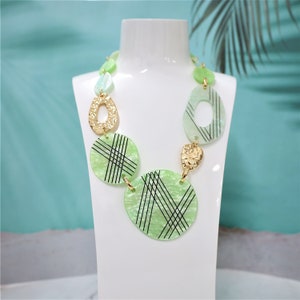 Chunky Acrylic Statement Necklace: Geometric Donut Bead Jewelry