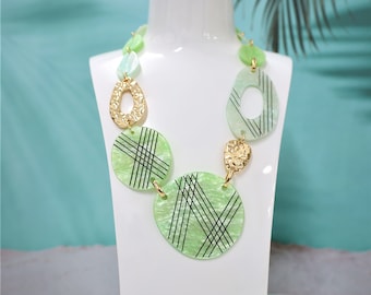 Chunky Acrylic Statement Necklace: Geometric Donut Bead Jewelry