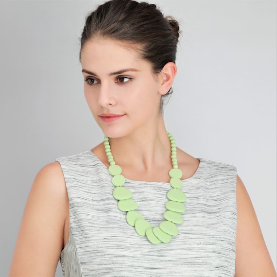 Buy Olive Green Chunky Statement Necklace, Big Beaded Jewelry, Double  Strand Statement Necklace, Bib Necklace, Green Bridesmaid Wedding Earrings  Online in India - Etsy