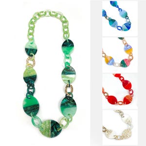 Acetate Acrylic COLOURFUL Big Oval Chunky Necklace–Multicolour Statement Necklace– Long Necklace-Geometric Jewellery -Gift for Her-Holiday