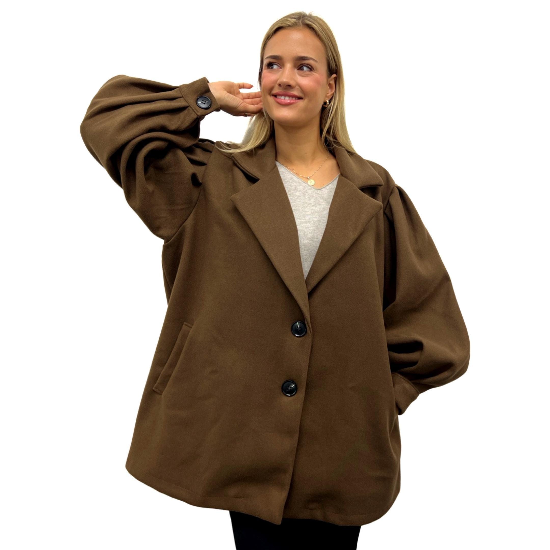 Puff Sleeves Woolen Pea Coat Super Soft X-large Puff Sleeves